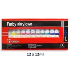 Farby akrylowe 12szt, zestaw farb 12x12ml - mix kolorów / graArt komplet farb akrylowych / 2058